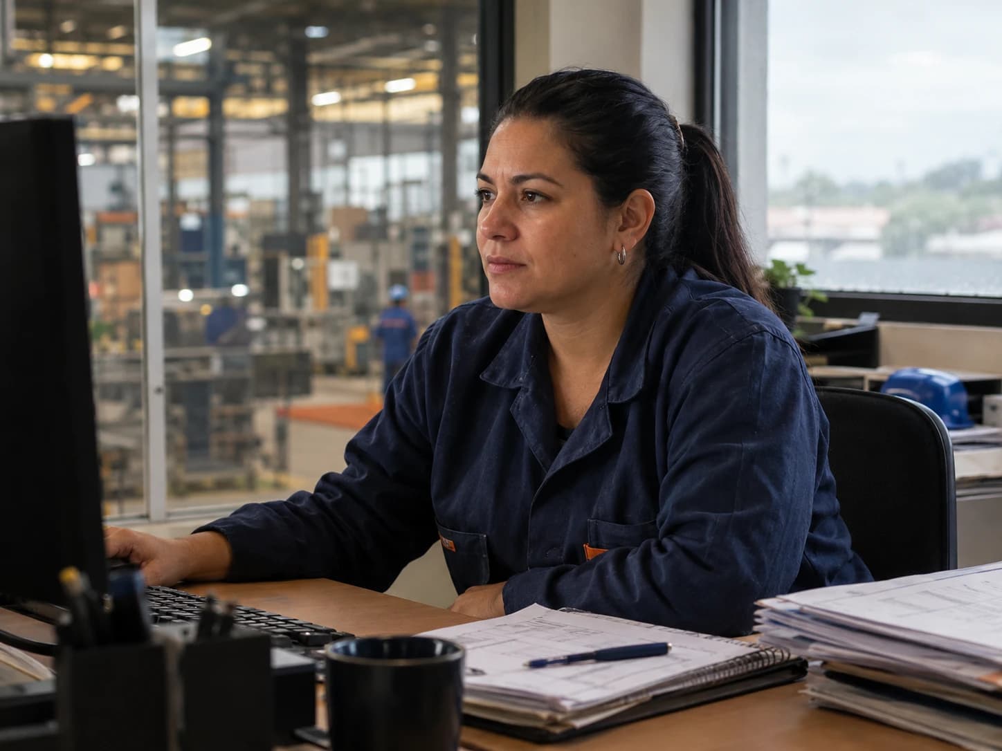 Supervisora de operações verificando sistema de produção